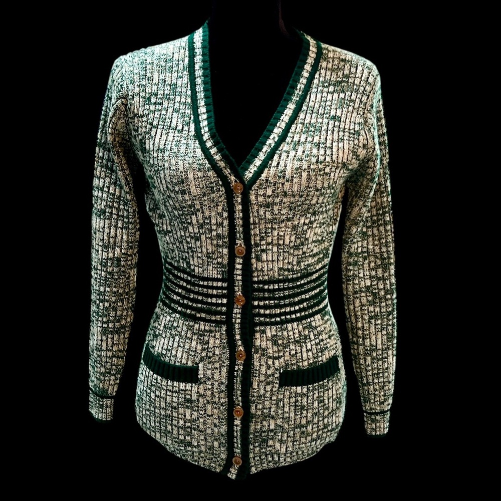 Fully Fashioned - Vintage Green/Beige Collegiate Striped Cardigan - Size S